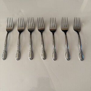 Vintage  7  Stainless Steel Salad Forks USA Chapel Hill Design Discontinued